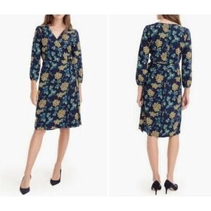 J, Crew Floral Print Wrap Dress V-Neckline 3/4 Sleeves